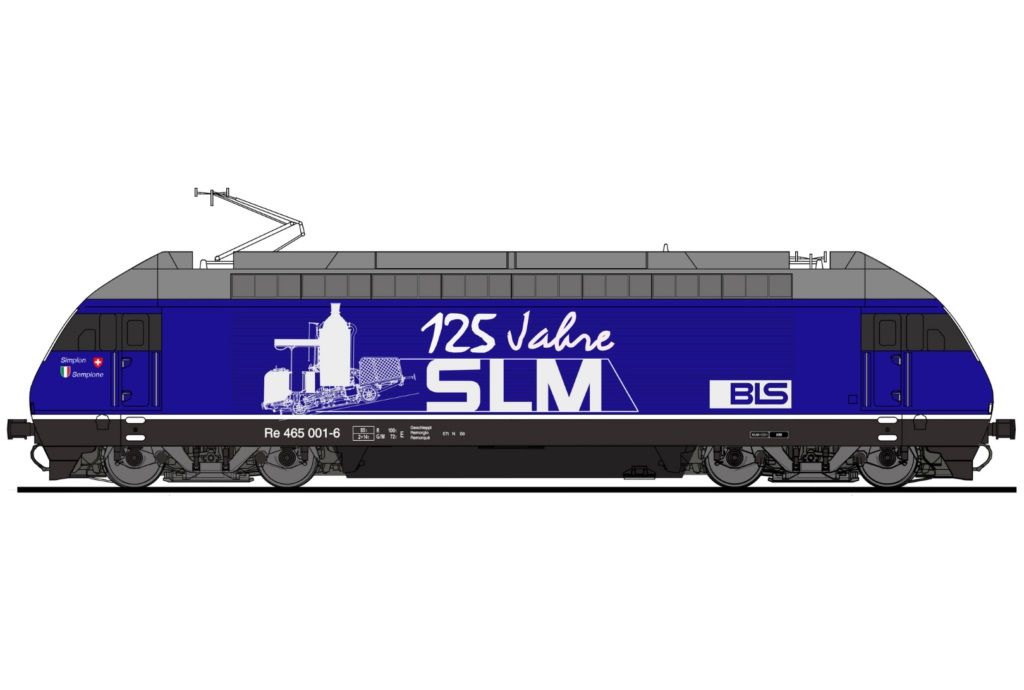 FINESCALE, Design blau, Name Simplon/Sempione, Werbung 125 Jahre SLM / Rigi 7, Stromabnehmer Typ WBL 85